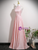 A-Line Pink Halter Pearls Prom Dress
