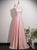 A-Line Pink Halter Pearls Prom Dress