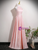 A-Line Pink Halter Pearls Prom Dress
