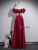 A-Line Burgundy Satin Off the Shoulder Sequins Prom Dress