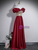 A-Line Burgundy Satin Off the Shoulder Sequins Prom Dress
