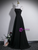 Black Spaghetti Straps Pleats Crystal Prom Dress