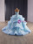 Sky Blue Tulle Sequins Strapless Beading Prom Dress
