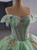 Green Ball Gown Tulle Off the Shoulder Appliques Prom Dress