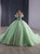 Green Ball Gown Tulle Off the Shoulder Appliques Prom Dress