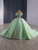 Green Ball Gown Tulle Off the Shoulder Appliques Prom Dress