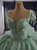 Green Short-sleeved Three-dimensional Flowers Prom Dress