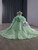 Green Short-sleeved Three-dimensional Flowers Prom Dress
