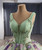 Green V-neck Appliques Pearls Pleats Prom Dress