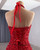 Red Mermaid Sequins Halter Bow Prom Dress
