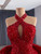 Red Mermaid Sequins Halter Bow Prom Dress