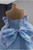 Light Blue Tulle Long Sleeve Appliques Prom Dress