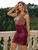Burgundy One Shoulder Sequins Dress
