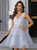 Gray Tulle V-neck Sequins Short Party Dress