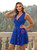 Royal Blue Sequins V-neck Short Dress