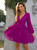 Purple Long Sleeve Pleats V-neck Dress