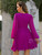 Purple Long Sleeve Pleats V-neck Dress