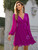 Purple Long Sleeve Pleats V-neck Dress