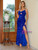Royal Blue Sequins Straps Split Party Dress
