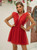 Red V-neck Tulle Short Dress
