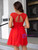 Red Tulle Backless Pleats Short Dress