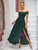 Green Off the Shoulder Split Long Dress