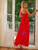 Red Tulle Split One Shoulder Long Party Dress