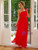Red Tulle Split One Shoulder Long Party Dress