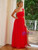 Red Tulle Split One Shoulder Long Party Dress