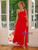 Red Tulle Split One Shoulder Long Party Dress
