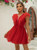 Red Tulle V-neck Short Dress