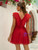 Red Tulle V-neck Short Dress