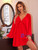 Red Deep V-neck Long Sleeve Dress