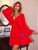 Red Deep V-neck Long Sleeve Dress