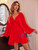 Red Deep V-neck Long Sleeve Dress