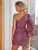 Pink Sequins Long Sleeve Short Party Dress