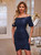 Navy Blue Sequins Short Sleeve Party Dress