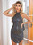 Gray Sequins Halter Backless Party Dress