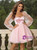 Pink Long Sleeve Square Neck Party Dress
