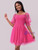 Fuchsia Tulle Short Sleeve Pleats Party Dress