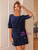 Navy Blue Scoop Neck Sequins Short Sleeve Party Dress