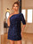 Navy Blue Scoop Neck Sequins Short Sleeve Party Dress