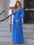Blue Long Sleeve V-neck Party Dress