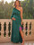 Green Long Sleeve One Shoulder Split Long Dress
