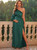 Green Long Sleeve One Shoulder Split Long Dress