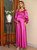 Fuchsia Long Sleeve V-neck Long Dress