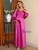 Fuchsia Long Sleeve V-neck Long Dress