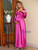 Fuchsia Long Sleeve V-neck Long Dress