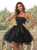 Black Tulle Spaghetti Straps Short Party Dress