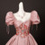 Pink Satin Puff Sleeve Sequins Prom Dress